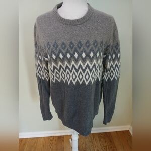 Banana Republic Fair Isle Sweater Gray Crewneck Wool Italian Yarn